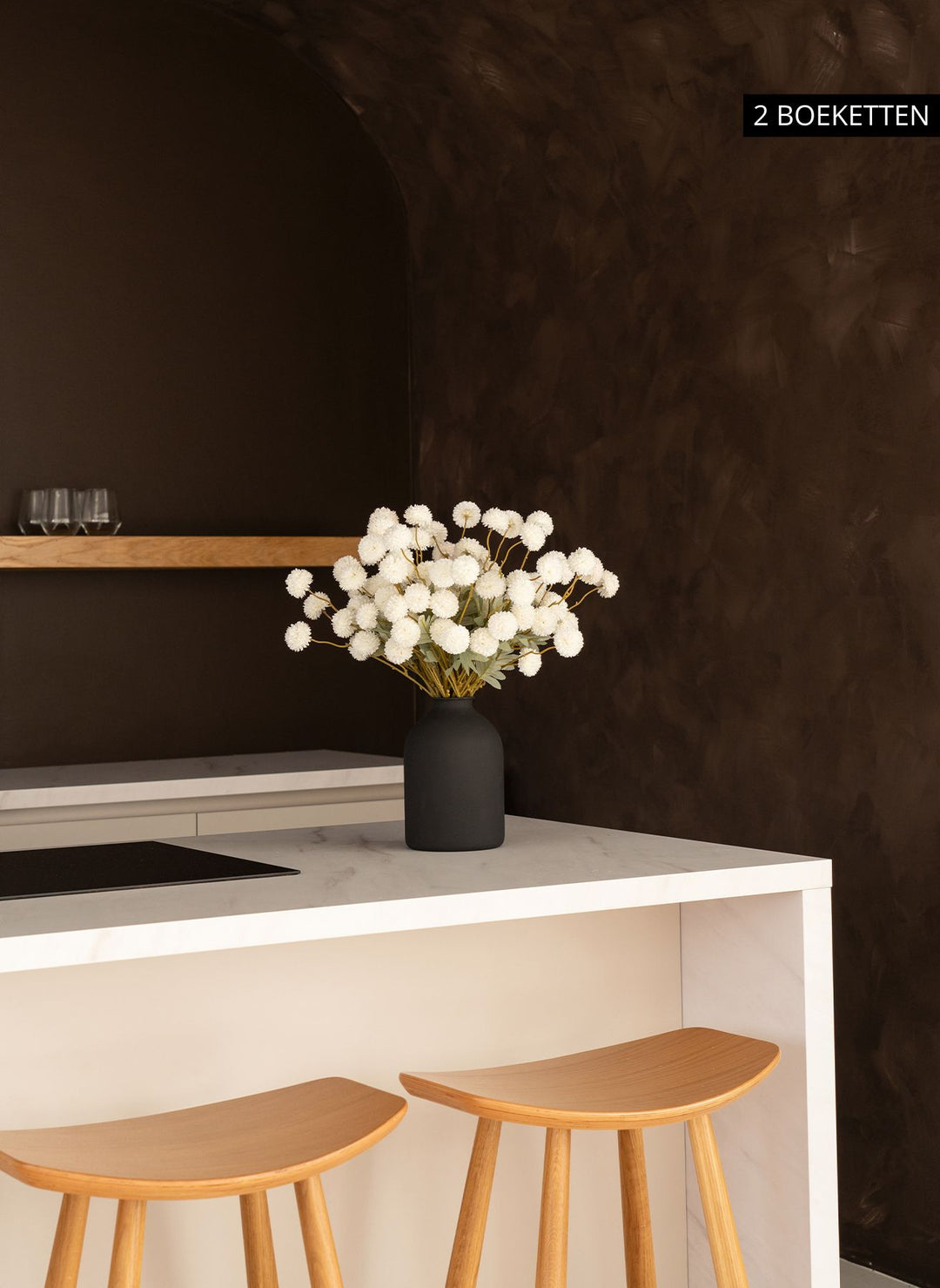 Zijden Kiku Bloemen - Wit (10 stengels/ 50 bloemhoofdjes)