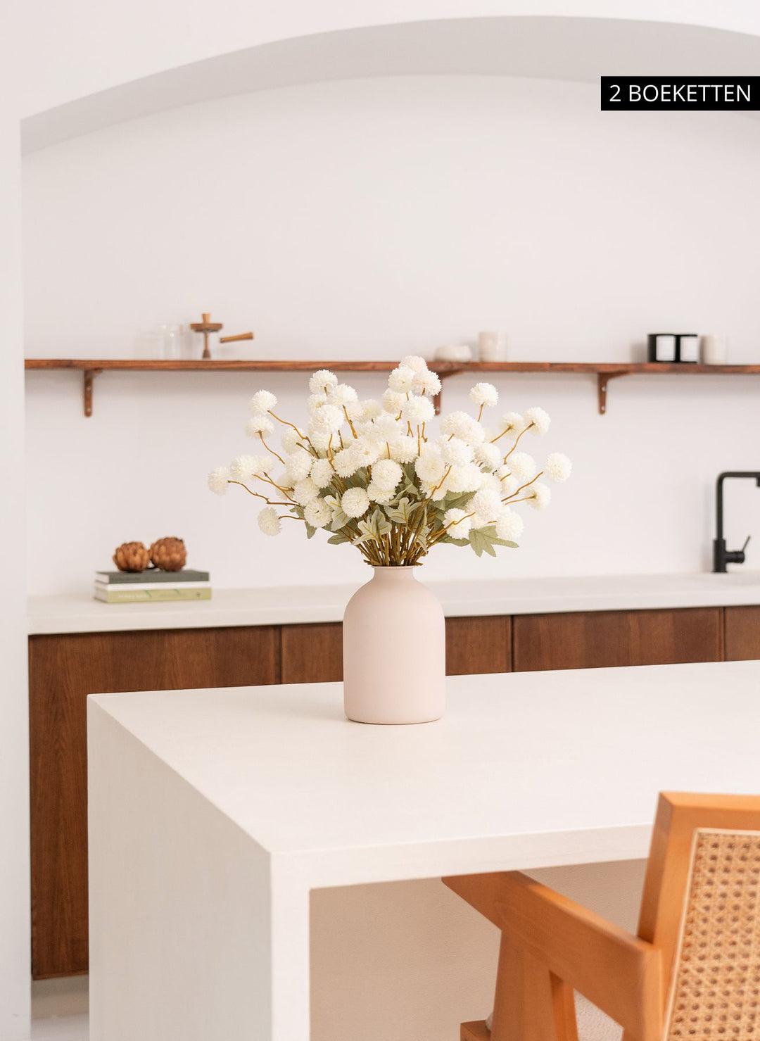 Zijden Kiku Bloemen - Wit (10 stengels/ 50 bloemhoofdjes)