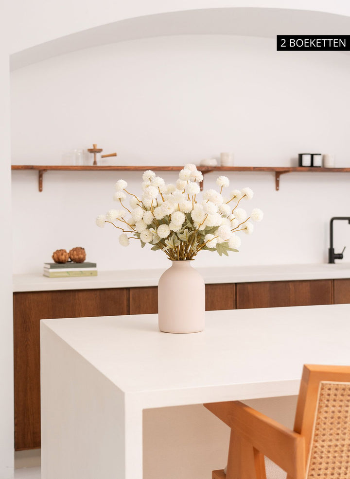 Zijden Kiku Bloemen - Wit (10 stengels/ 50 bloemhoofdjes)