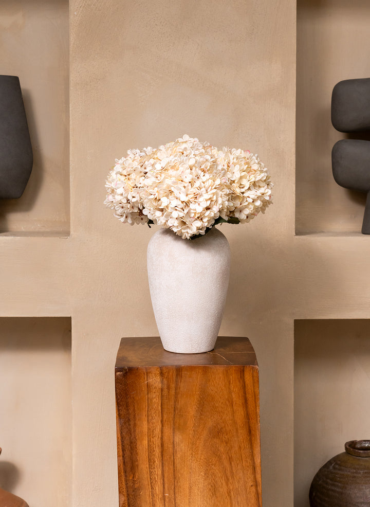 Grote Zijden Hortensia (5 stengels) - Crème