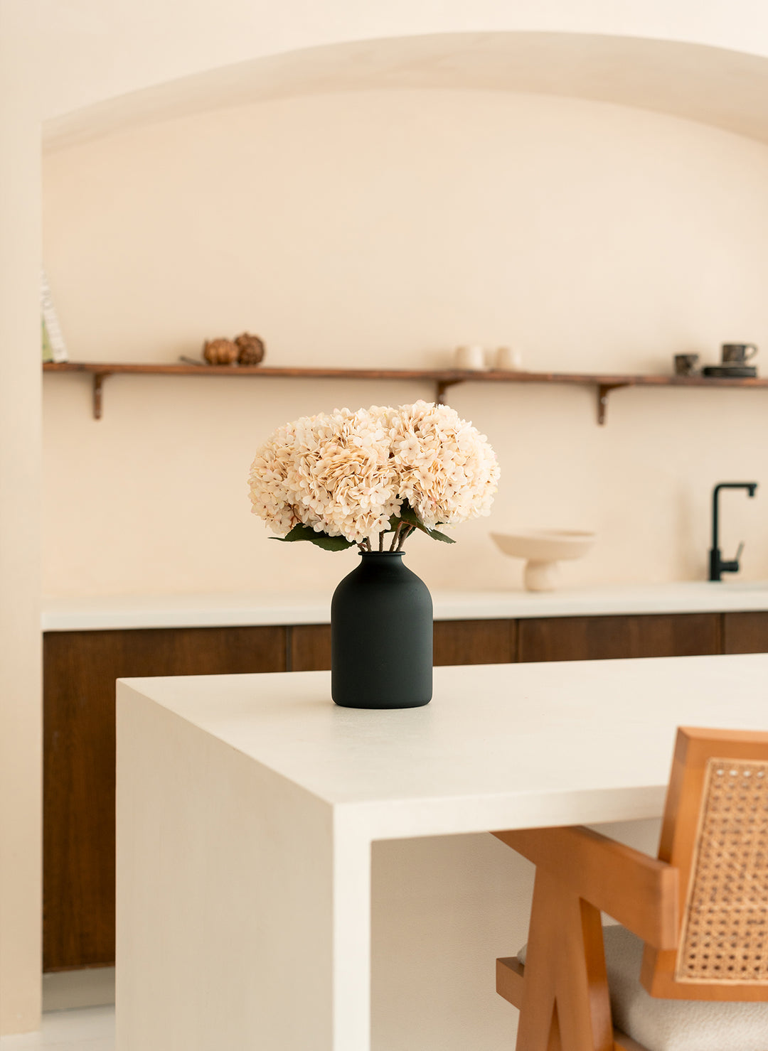 Grote Zijden Hortensia (5 stengels) - Crème