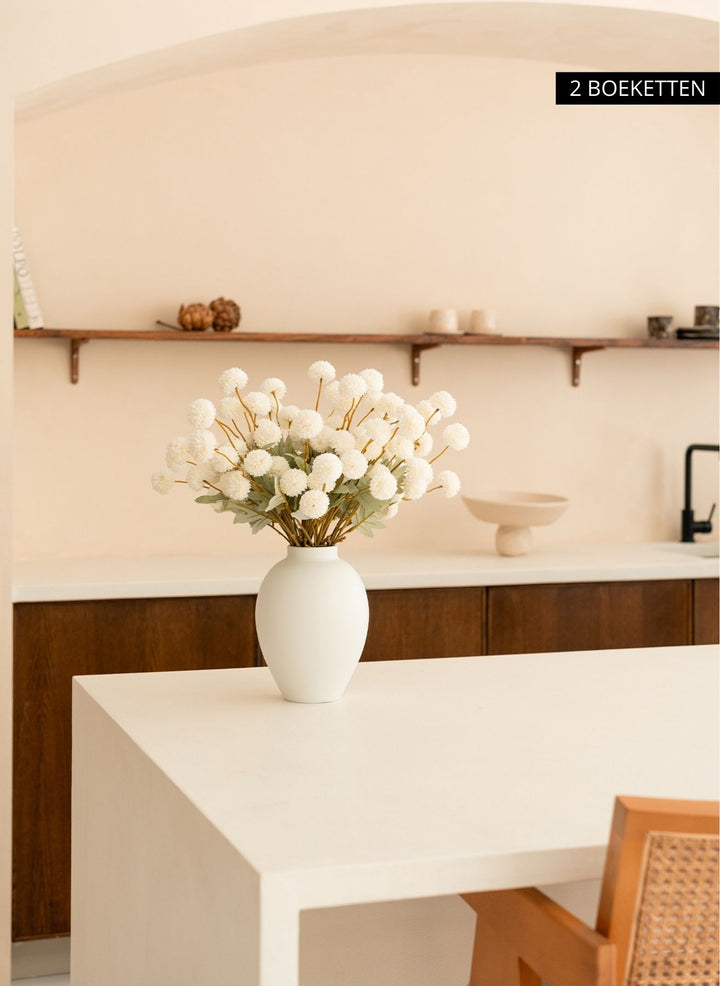 Zijden Kiku Bloemen - Wit (10 stengels/ 50 bloemhoofdjes)