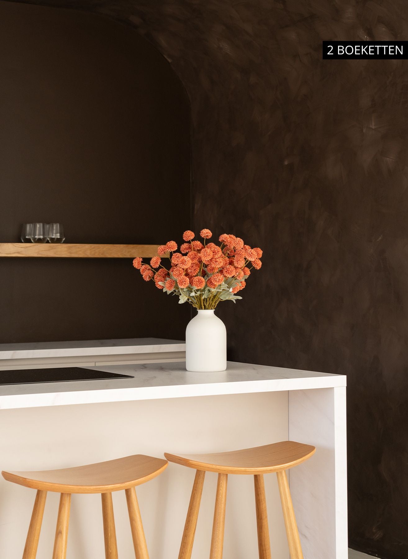 Zijden Kiku Bloemen - Omber