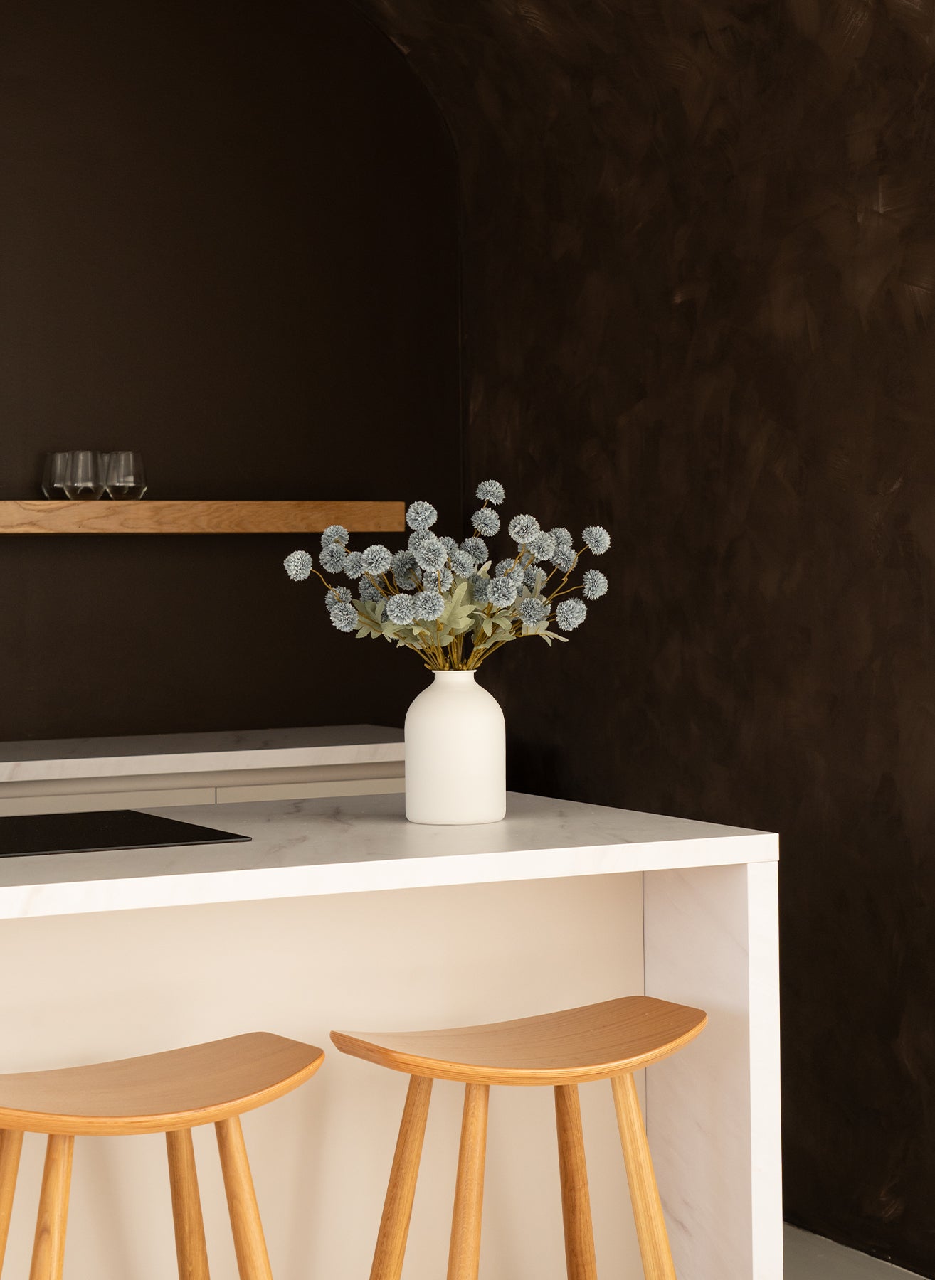 Zijden Kiku Bloemen - Blauwgrijs