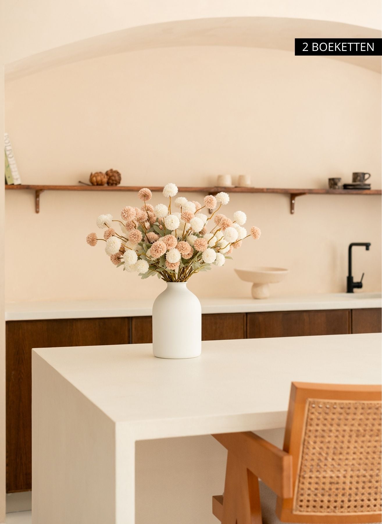 Zijden Kiku Bloemen - Beige Mix