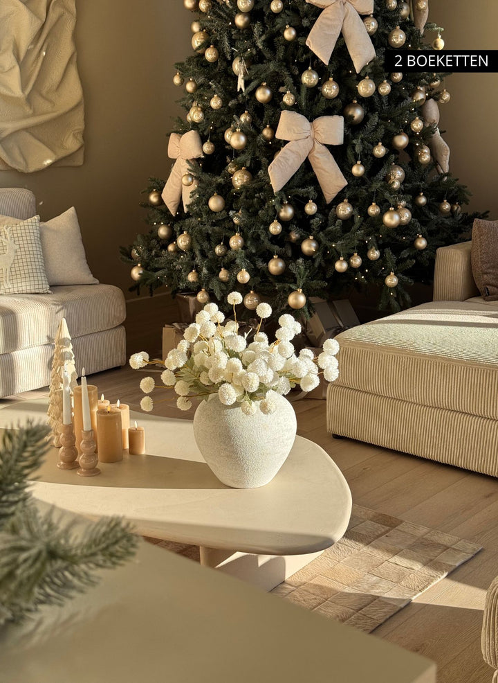 Zijden Kiku Bloemen - Wit (10 stengels/ 50 bloemhoofdjes)