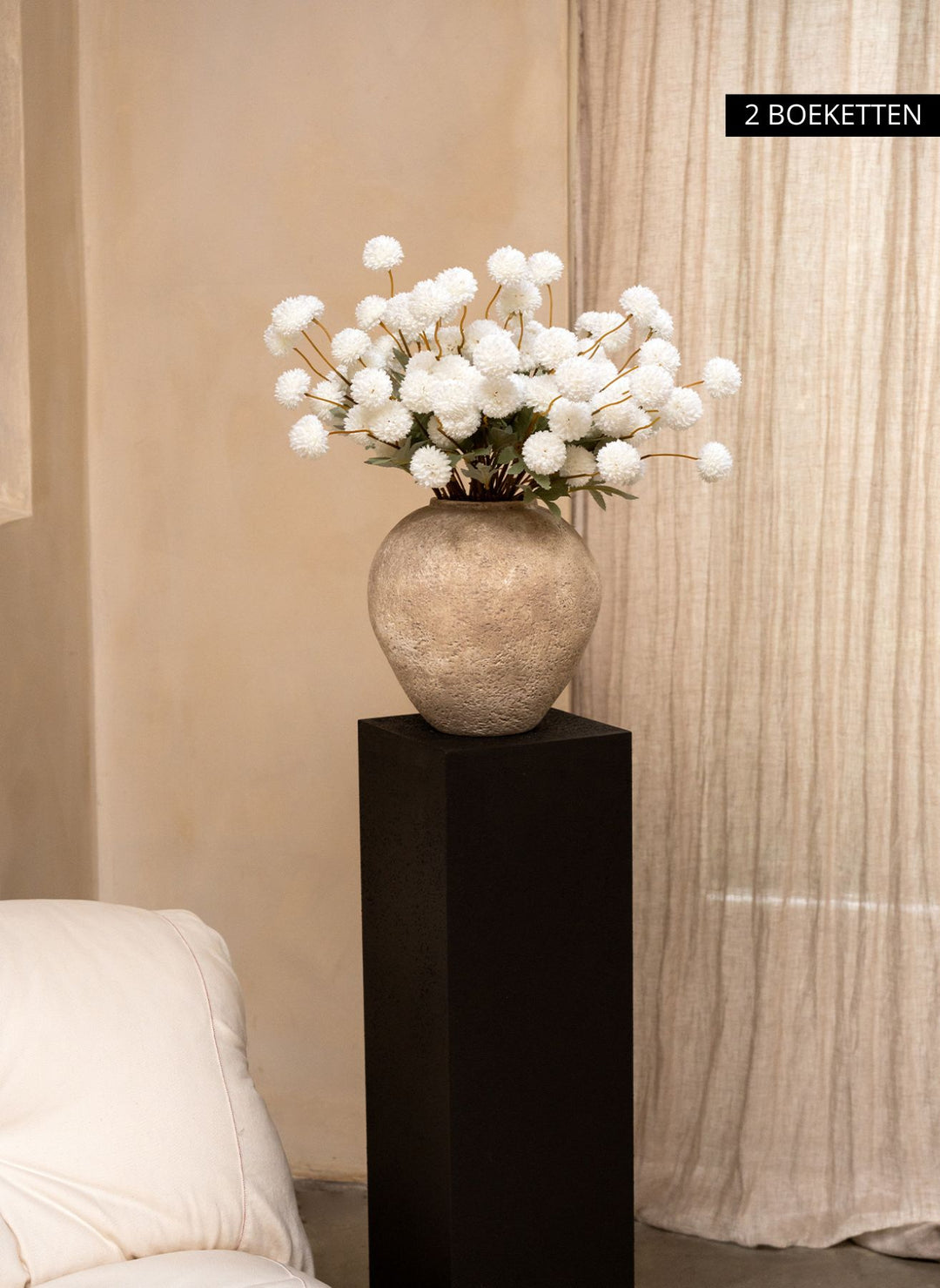 Zijden Kiku Bloemen - Wit (10 stengels/ 50 bloemhoofdjes)