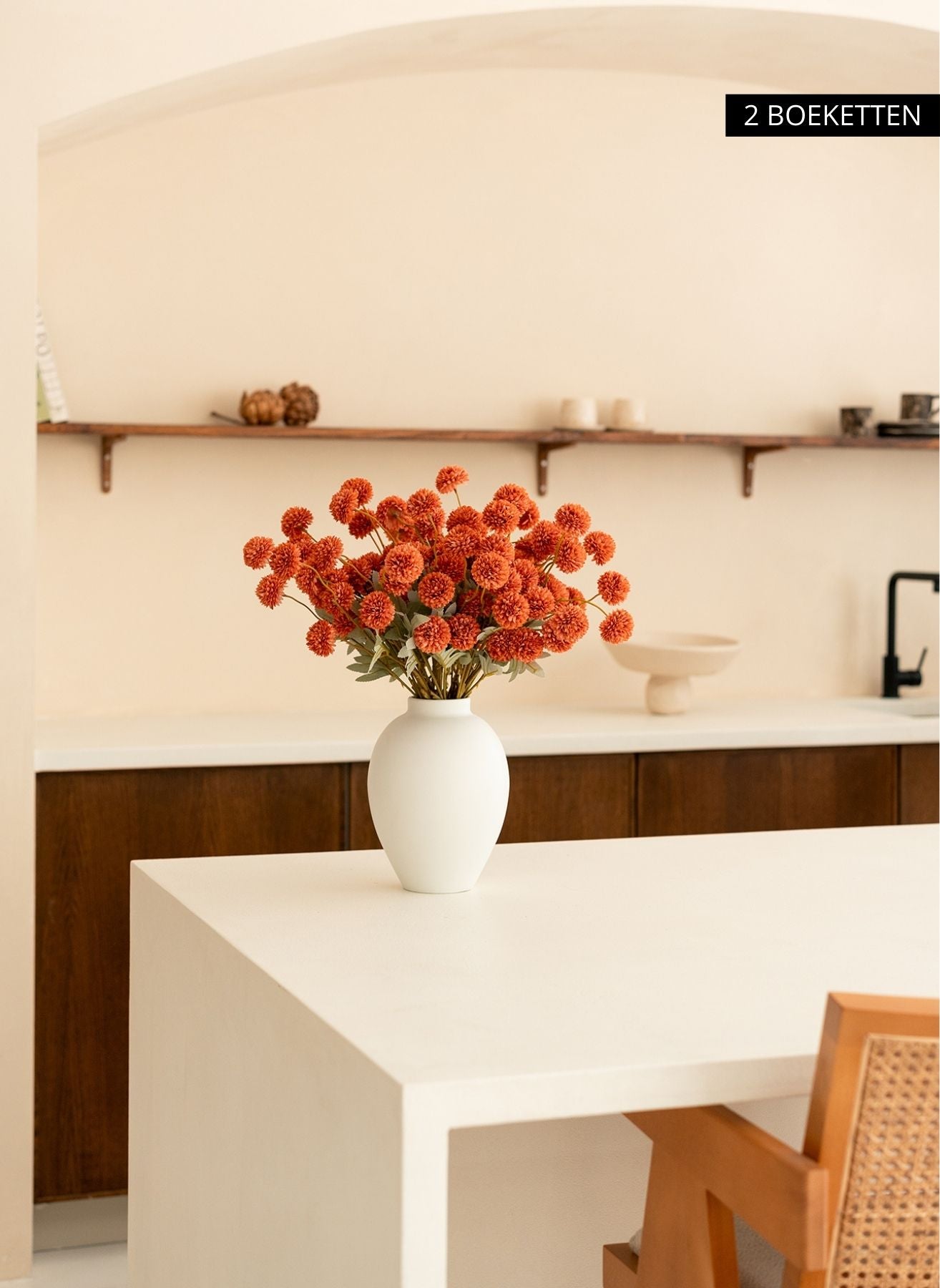 Zijden Kiku Bloemen - Omber